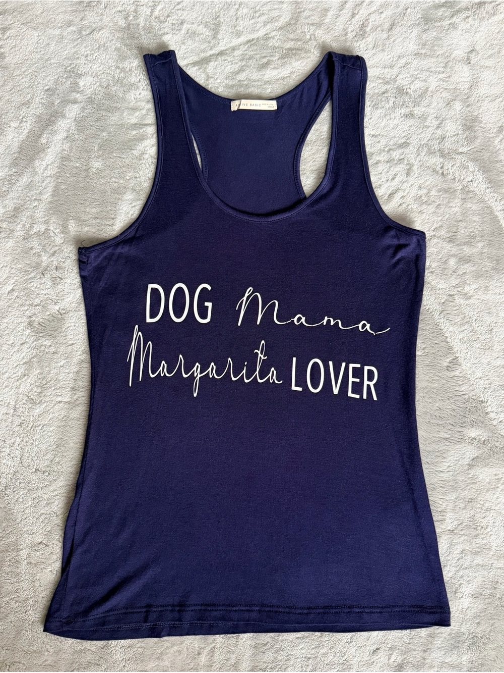 Active Basic Navy DOG Mama Margarita LOVER Tank. Size M